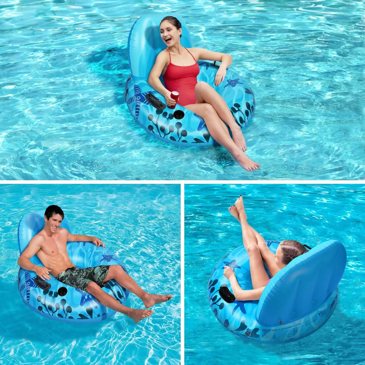 Inflatable Lounger Pool Float with Rubber Handle and Drink Holder - A-1 Thread Vault
