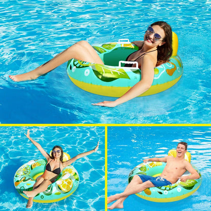 Inflatable Lounger Pool Float with Rubber Handle and Drink Holder - A-1 Thread Vault