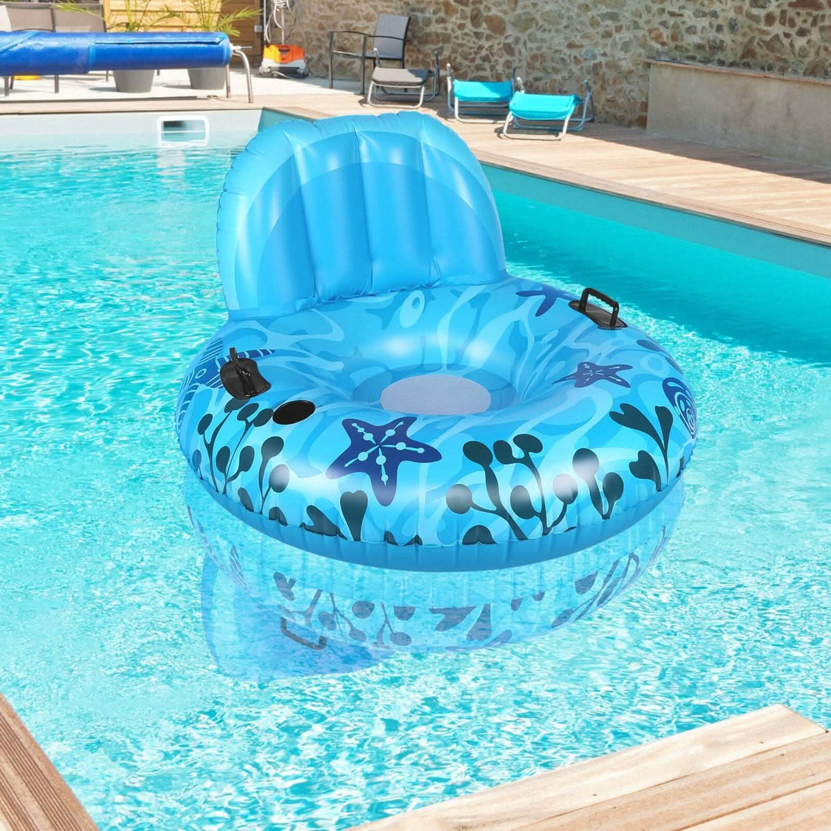 Inflatable Lounger Pool Float with Rubber Handle and Drink Holder - A-1 Thread Vault