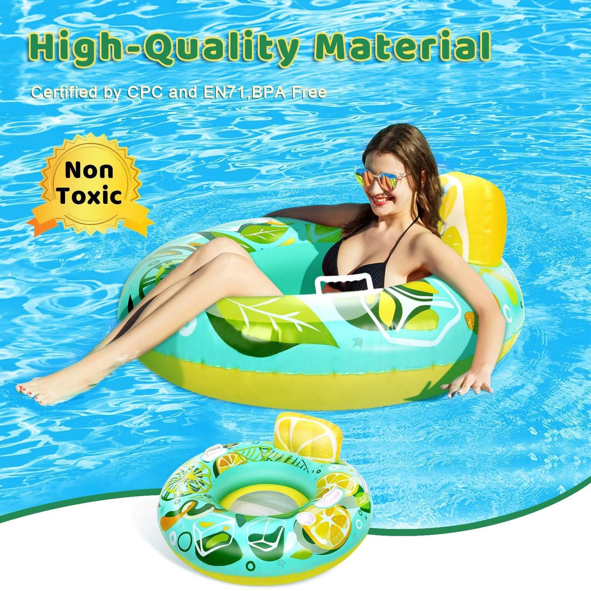Inflatable Lounger Pool Float with Rubber Handle and Drink Holder - A-1 Thread Vault