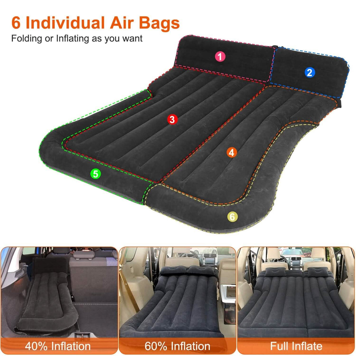 Inflatable SUV Air Mattress Thickened Camping Bed Cushion with Pillow - A-1 Thread Vault