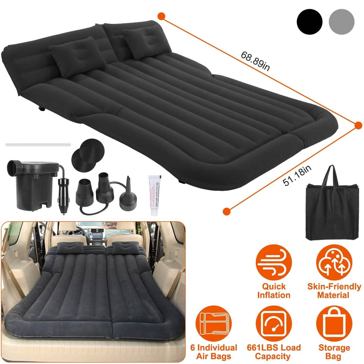 Inflatable SUV Air Mattress Thickened Camping Bed Cushion with Pillow - A-1 Thread Vault