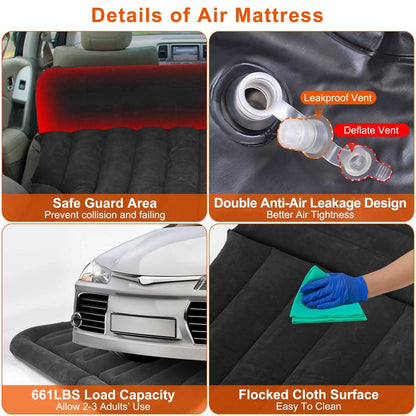 Inflatable SUV Air Mattress Thickened Camping Bed Cushion with Pillow - A-1 Thread Vault