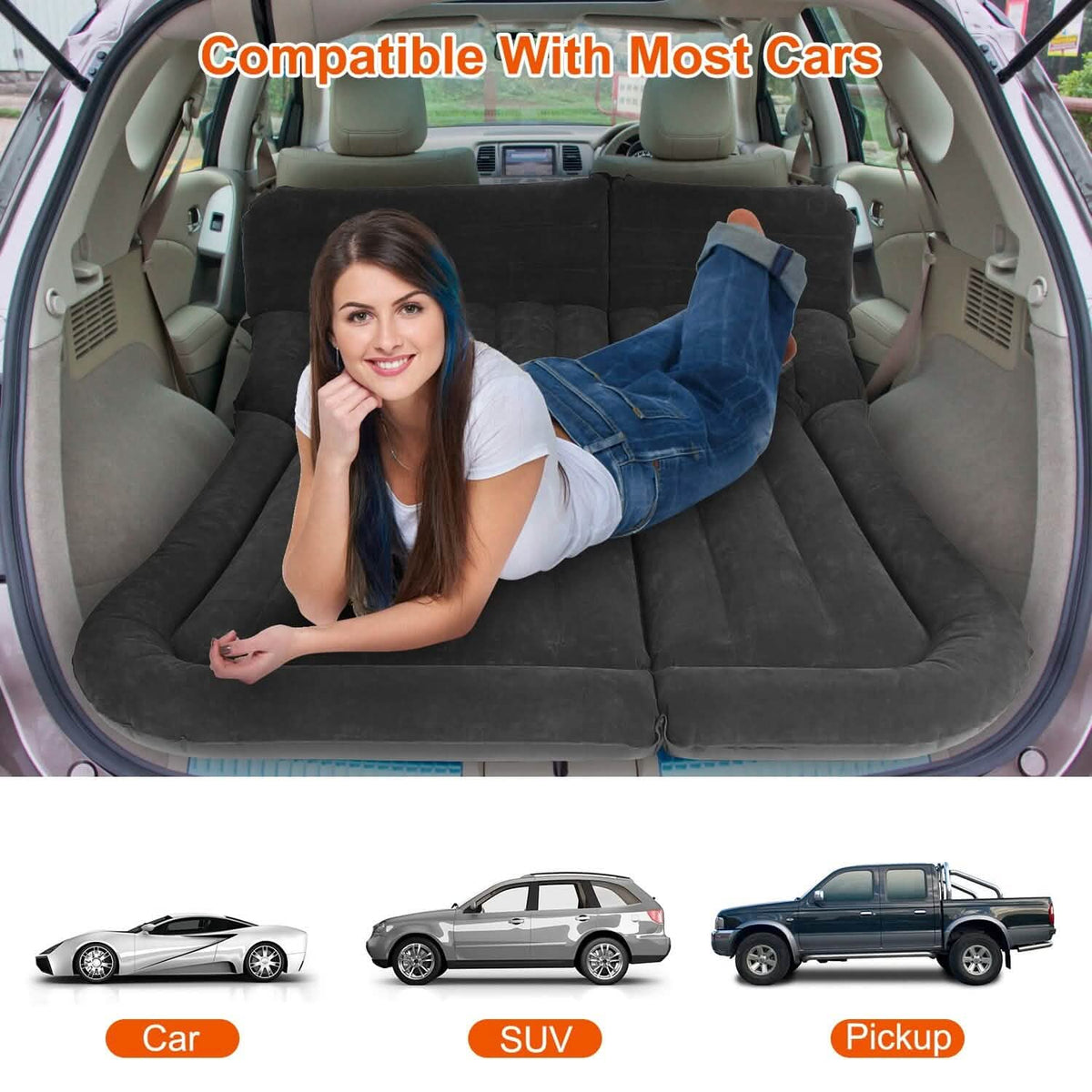 Inflatable SUV Air Mattress Thickened Camping Bed Cushion with Pillow - A-1 Thread Vault