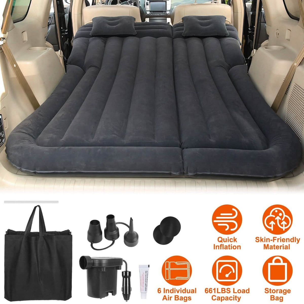 Inflatable SUV Air Mattress Thickened Camping Bed Cushion with Pillow - A-1 Thread Vault