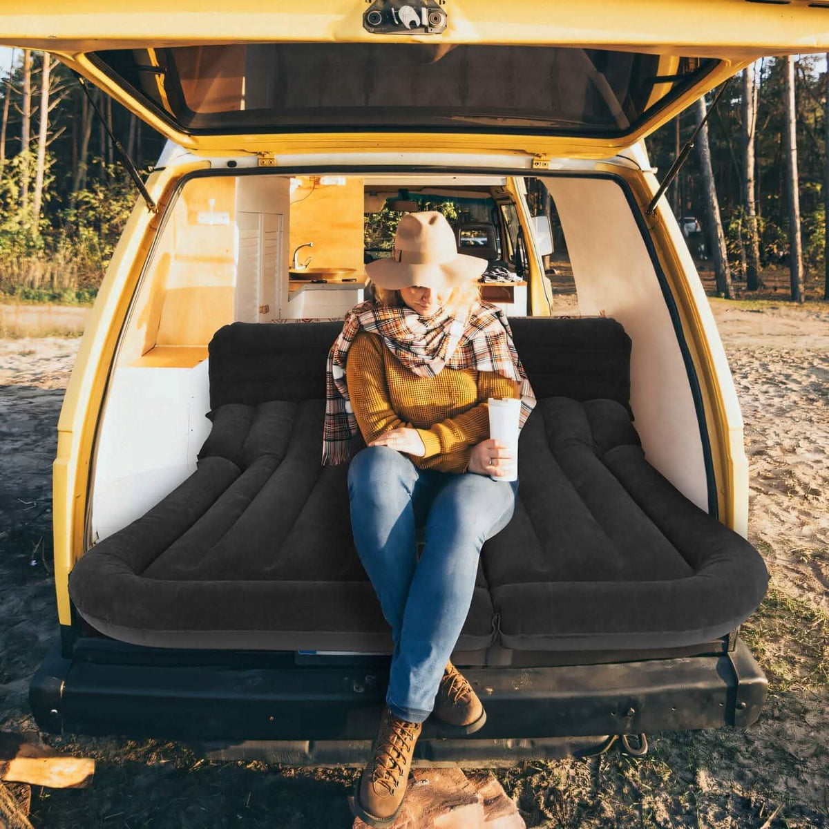 Inflatable SUV Air Mattress Thickened Camping Bed Cushion with Pillow - A-1 Thread Vault