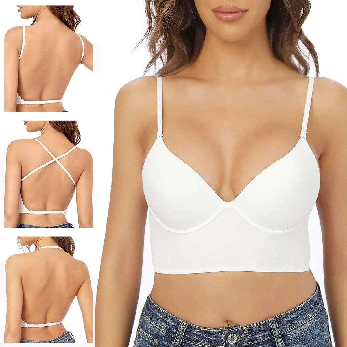 Invisible Lift Up Bra Backless Women Summer Bras Low Cut Sexy Plunge Brassiere Open Back Underwear Seamless Deep U Lingerie - A-1 Thread Vault
