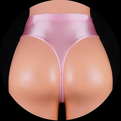 Japan Style Women Sexy thongs Shiny Smooth High Waist G-string Sexy T-Back lingerie Thong UnderWear Satin Glossy Femme Tight - A-1 Thread Vault