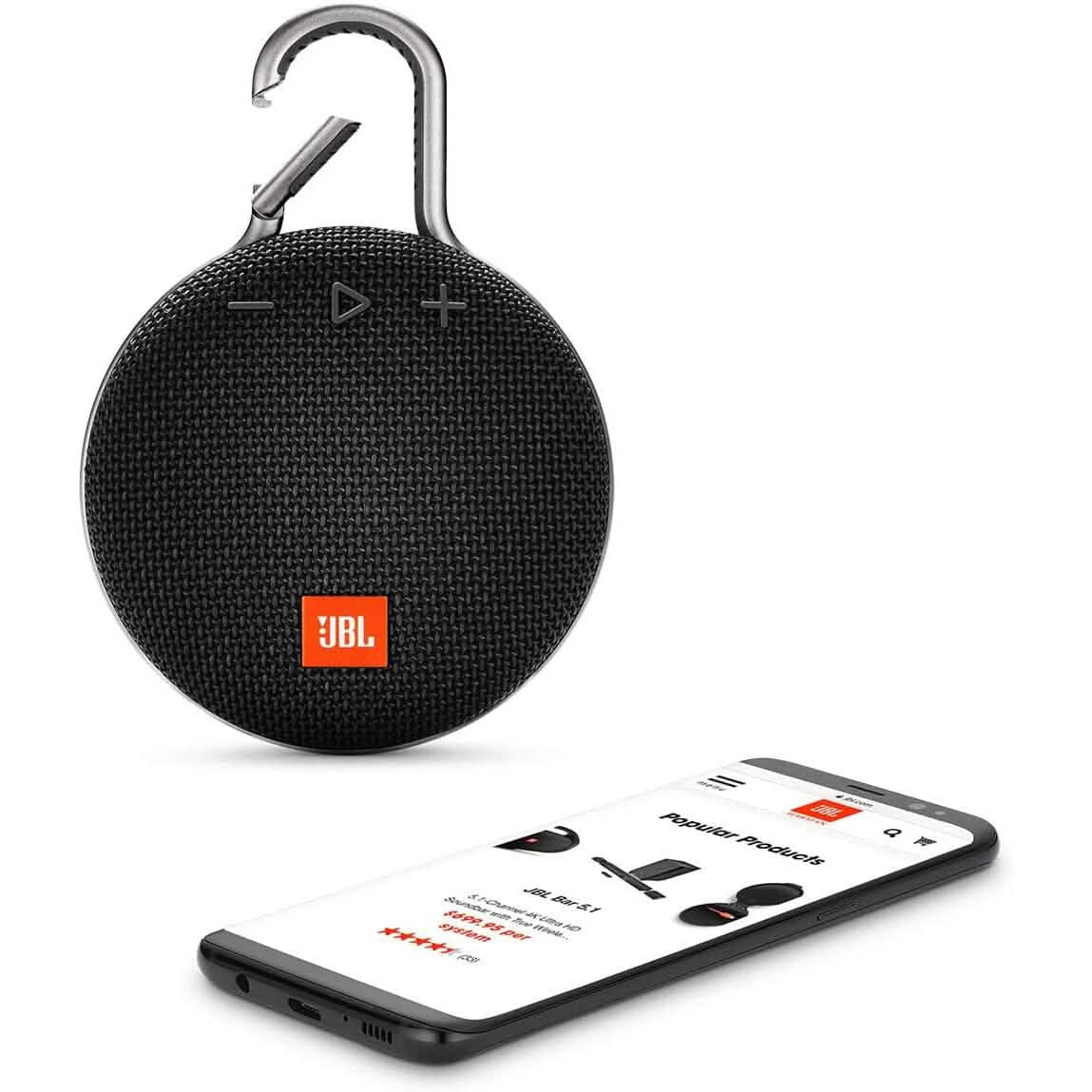 JBL Clip 3 Black - Waterproof, Durable & Portable Bluetooth Speaker (Refurbished) - A-1 Thread Vault