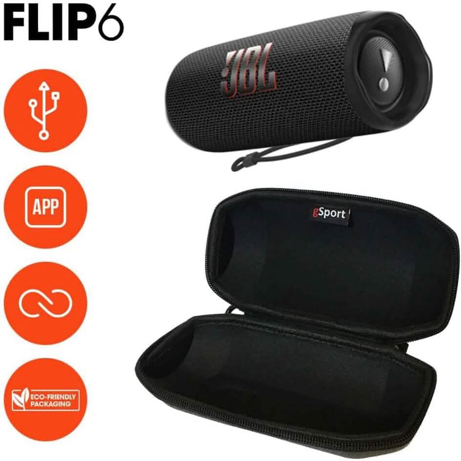 JBL FLIP 6 Waterproof Portable Speaker Bundle with gSport Carbon Fiber Case (Black) (Refurbished) - A-1 Thread Vault
