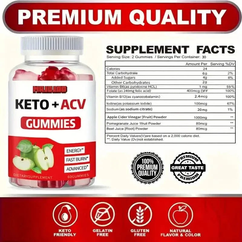 KETO +ACV Gummies Apple Cider Vinegar & B12 - A-1 Thread Vault