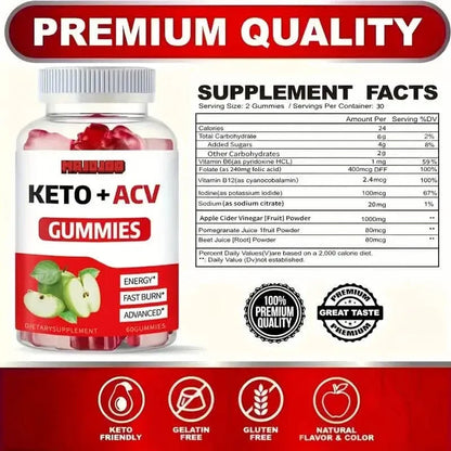 KETO +ACV Gummies Apple Cider Vinegar & B12 - A-1 Thread Vault
