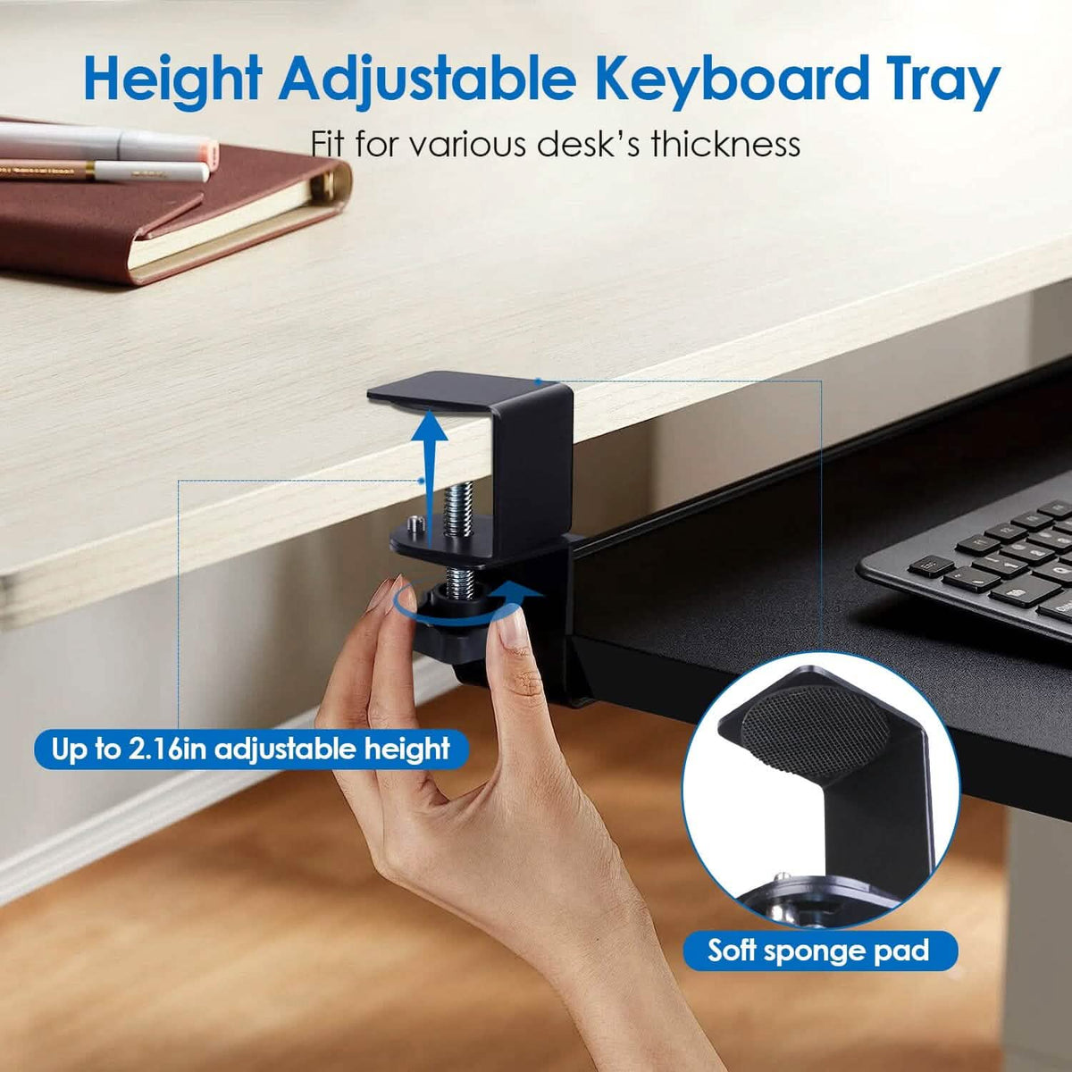 Keyboard Mouse Tray Under Desk Retractable Slide Out Drawer with C Clamp - A-1 Thread Vault