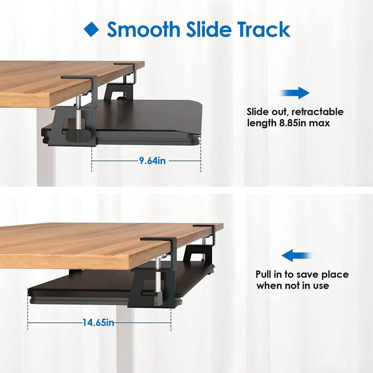 Keyboard Mouse Tray Under Desk Retractable Slide Out Drawer with C Clamp - A-1 Thread Vault