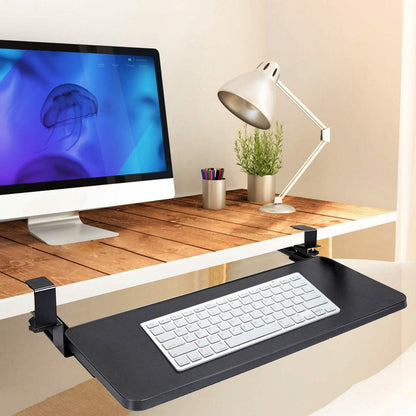 Keyboard Mouse Tray Under Desk Retractable Slide Out Drawer with C Clamp - A-1 Thread Vault