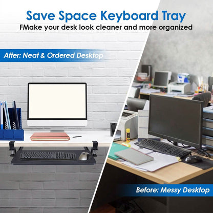 Keyboard Mouse Tray Under Desk Retractable Slide Out Drawer with C Clamp - A-1 Thread Vault