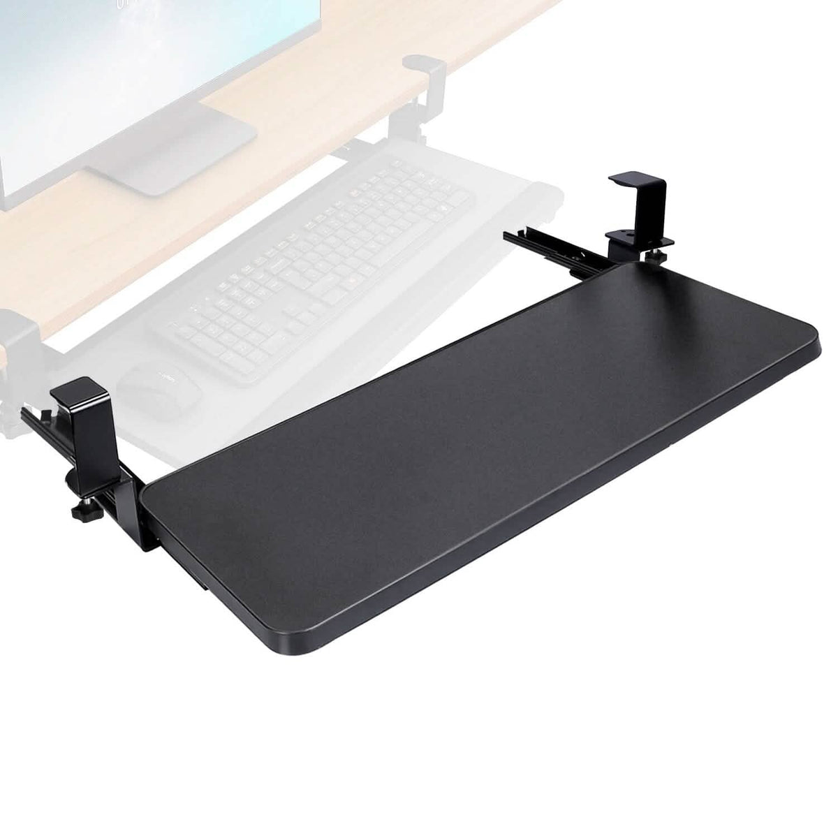 Keyboard Mouse Tray Under Desk Retractable Slide Out Drawer with C Clamp - A-1 Thread Vault