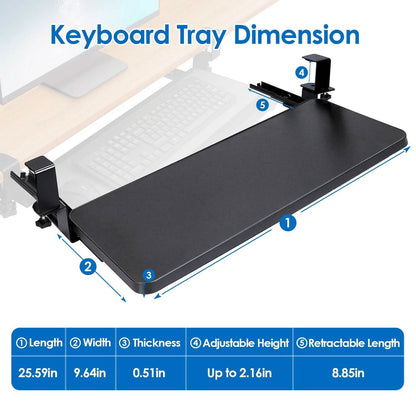 Keyboard Mouse Tray Under Desk Retractable Slide Out Drawer with C Clamp - A-1 Thread Vault