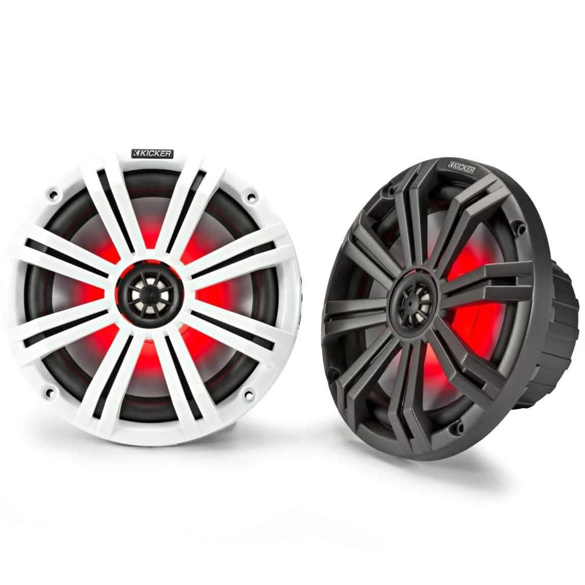 KICKER Pair 45KM84L 8" 600 Watt Marine Boat Waterproof Speakers w/LED's KM8 (Refurbished) - A-1 Thread Vault