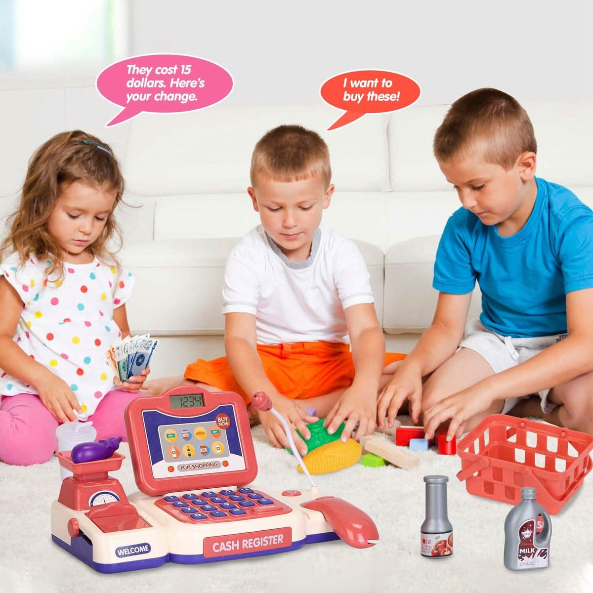 Kids Cash Register Pretend Play Cashier Toy with Scanner Calculator - A-1 Thread Vault