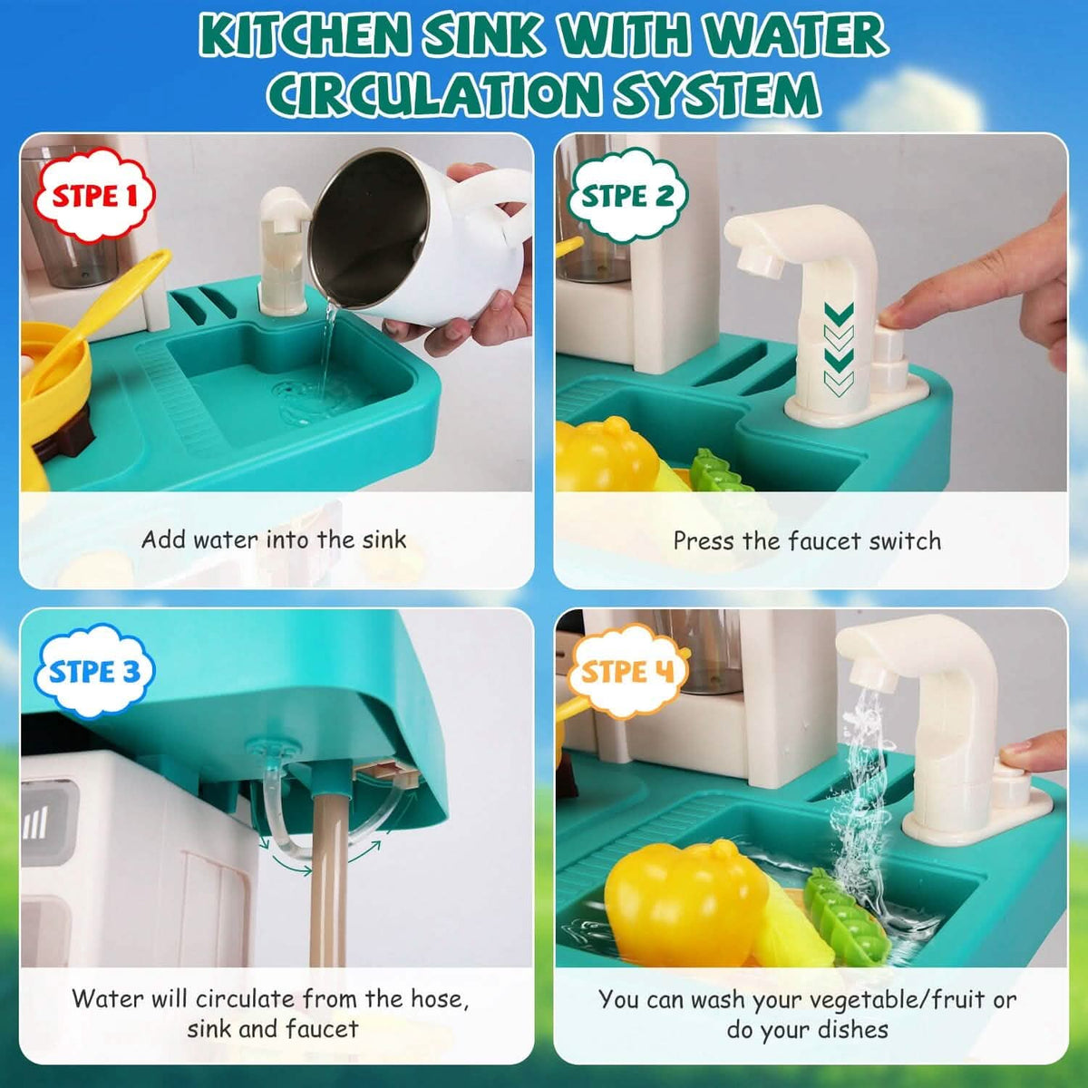 Kids Kitchen Play Set Interactive Pretend Kitchen Toys Cookware - A-1 Thread Vault