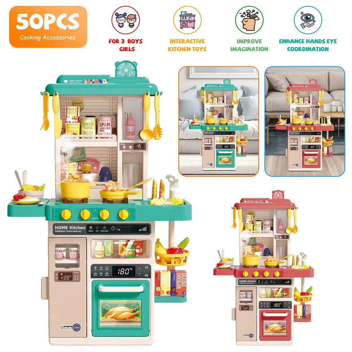 Kids Kitchen Play Set Interactive Pretend Kitchen Toys Cookware - A-1 Thread Vault