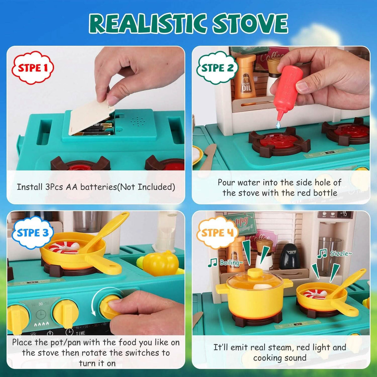Kids Kitchen Play Set Interactive Pretend Kitchen Toys Cookware - A-1 Thread Vault