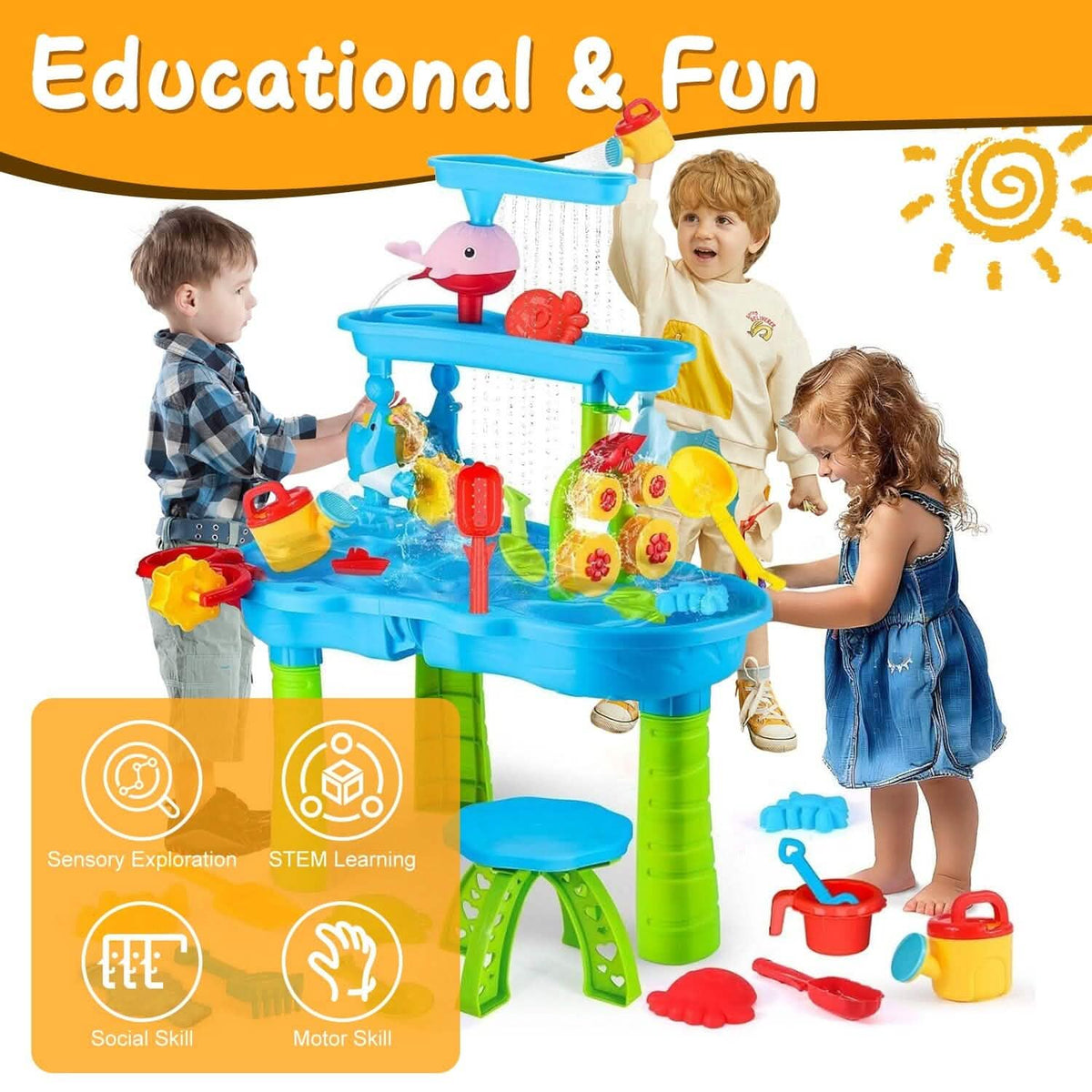 Kids Sand Water Table for 3-6 Years Old Sensory Exercise Friendship Building - A-1 Thread Vault