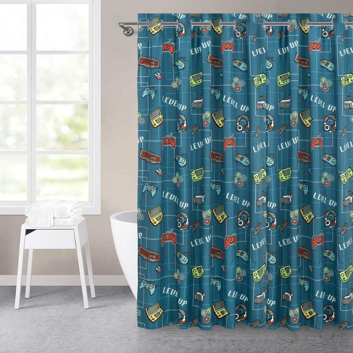 Kidz Mix Level Up Glow-in-the-Dark Shower Curtain - A-1 Thread Vault