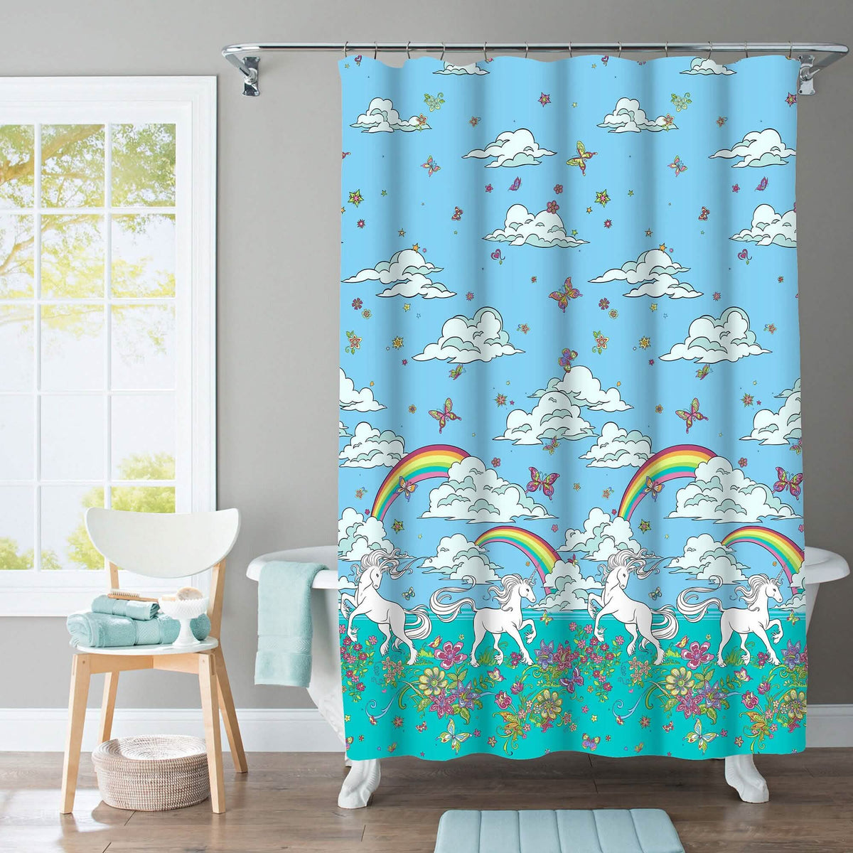 Kidz Mix Unicorn Rainbow Shower Curtain - A-1 Thread Vault