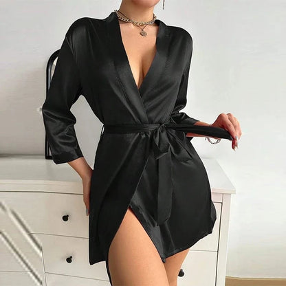 Kimono Robe Bathrobe Robes Luxurious Soft Satin Bridesmaid Robe for Women Comfortable Spa Robe With Belt Women's Sleepwear - A-1 Thread Vault