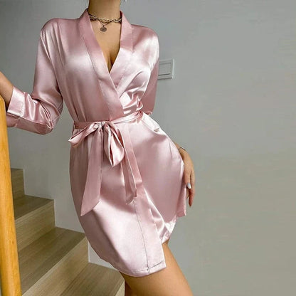 Kimono Robe Bathrobe Robes Luxurious Soft Satin Bridesmaid Robe for Women Comfortable Spa Robe With Belt Women's Sleepwear - A-1 Thread Vault