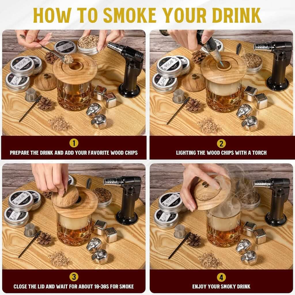Kitypartsy Cocktail Smoker With Torch, Wood Chips, and Stainless Steel Ice Cubes - A-1 Thread Vault