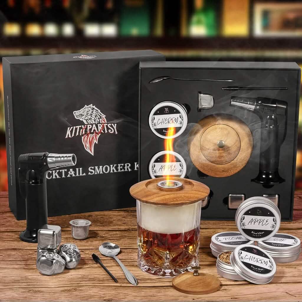 Kitypartsy Cocktail Smoker With Torch, Wood Chips, and Stainless Steel Ice Cubes - A-1 Thread Vault
