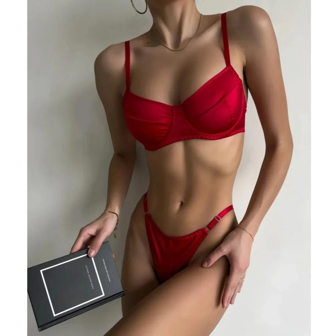 Krasapt Sexy Satin Lingerie 2 Pcs Sets Fancy Patchwork Bras And Thongs Underwear Suits Attractive Bilizna Intimate Erotic Set - A-1 Thread Vault