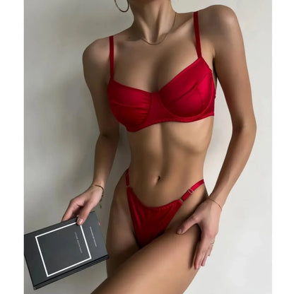 Krasapt Sexy Satin Lingerie 2 Pcs Sets Fancy Patchwork Bras And Thongs Underwear Suits Attractive Bilizna Intimate Erotic Set - A-1 Thread Vault