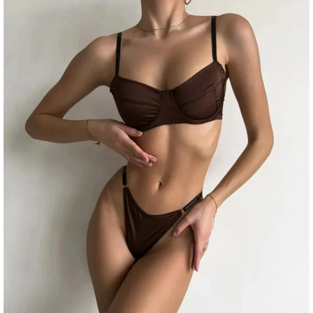 Krasapt Sexy Satin Lingerie 2 Pcs Sets Fancy Patchwork Bras And Thongs Underwear Suits Attractive Bilizna Intimate Erotic Set - A-1 Thread Vault