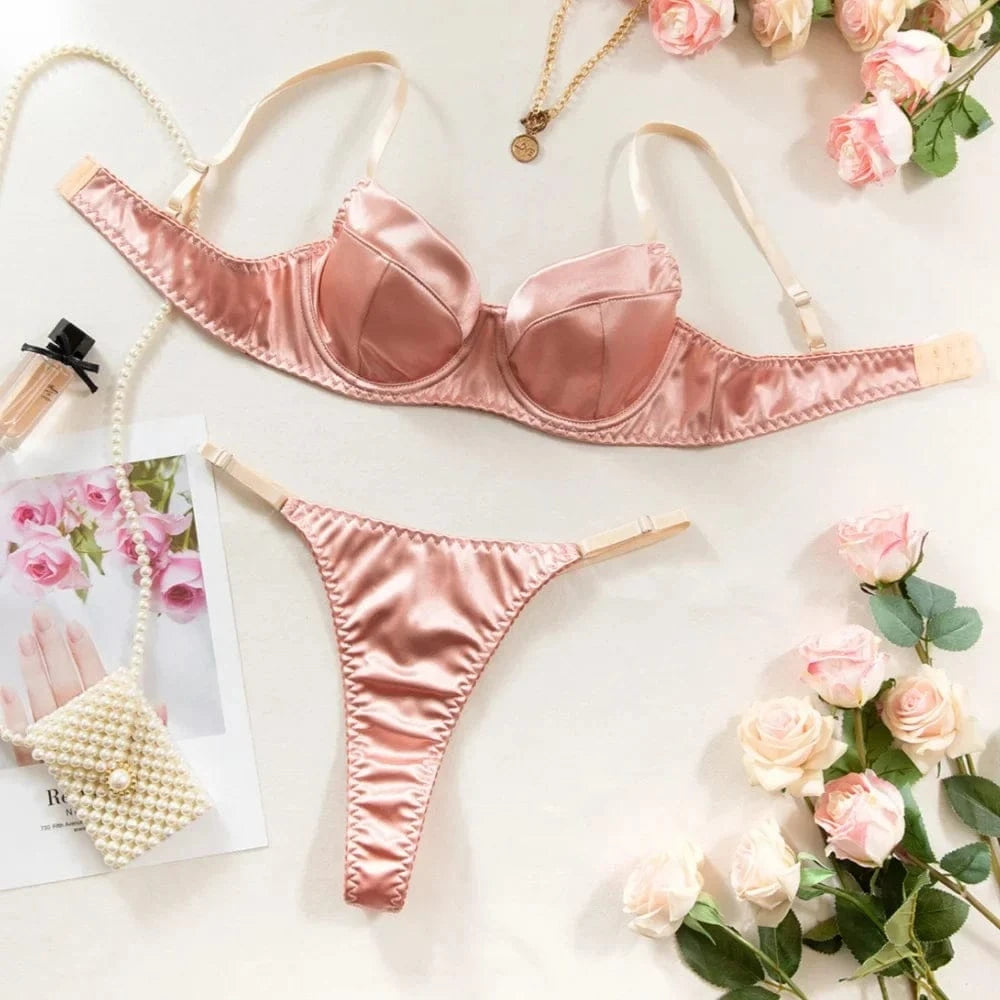 Krasapt Sexy Satin Lingerie 2 Pcs Sets Fancy Patchwork Bras And Thongs Underwear Suits Attractive Bilizna Intimate Erotic Set - A-1 Thread Vault