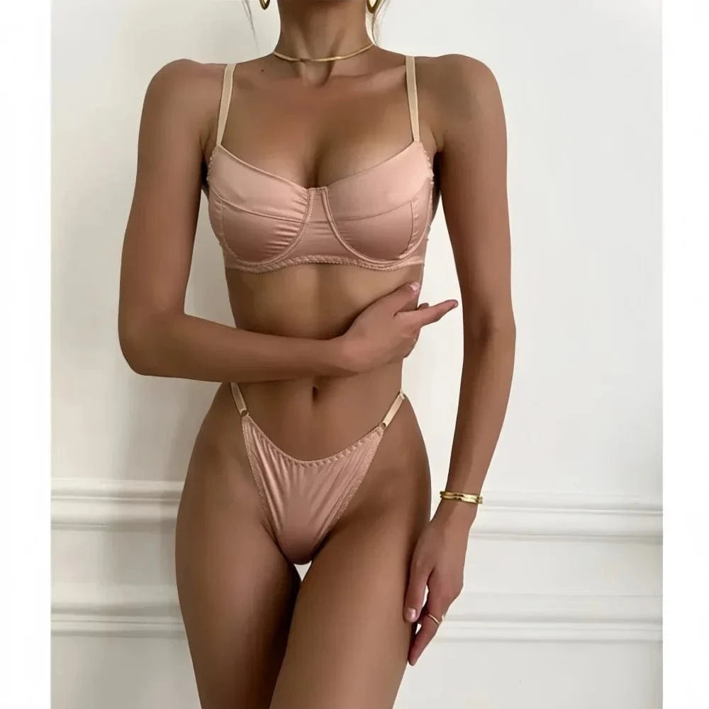 Krasapt Sexy Satin Lingerie 2 Pcs Sets Fancy Patchwork Bras And Thongs Underwear Suits Attractive Bilizna Intimate Erotic Set - A-1 Thread Vault
