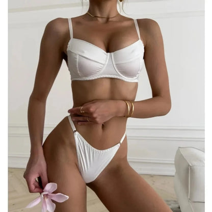 Krasapt Sexy Satin Lingerie 2 Pcs Sets Fancy Patchwork Bras And Thongs Underwear Suits Attractive Bilizna Intimate Erotic Set - A-1 Thread Vault