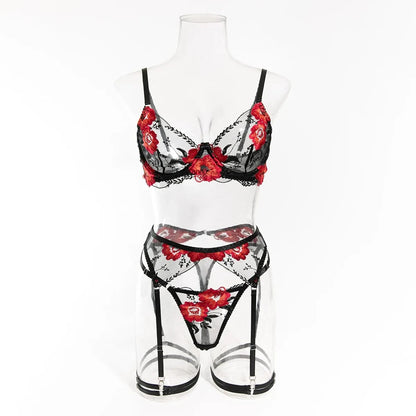 Krasapt ultrathin Floral Embroidery Sexy Lingerie 2Pcs Sets Mesh perspective Bras And Briefs Underwear Suit Fancy Erotic Set - A-1 Thread Vault