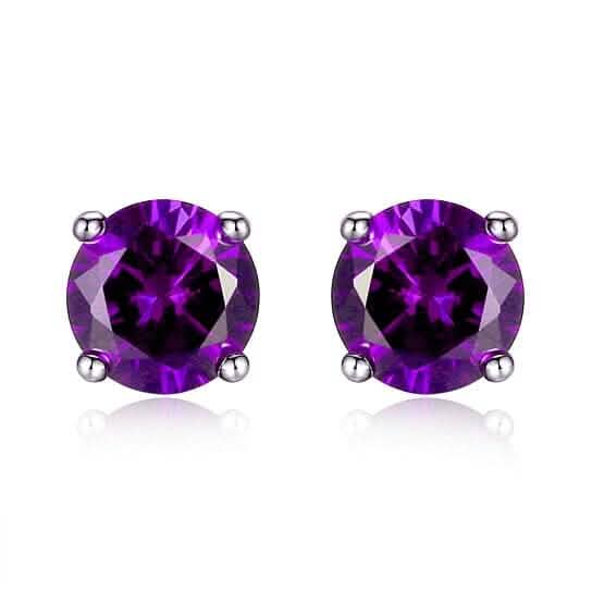 Lab Created Amethyst 6mm Round Cut 925 Sterling Silver Stud Earrings - A-1 Thread Vault
