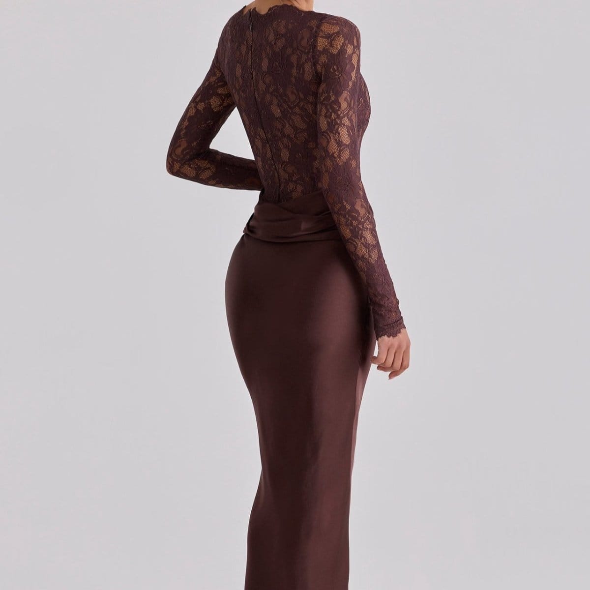 Lace Bodice Satin Ruched Mermaid Maxi Dress(MS415) - A-1 Thread Vault
