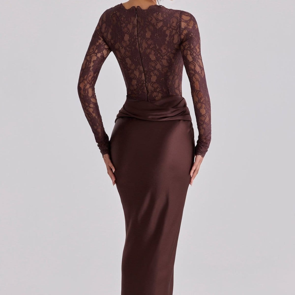 Lace Bodice Satin Ruched Mermaid Maxi Dress(MS415) - A-1 Thread Vault