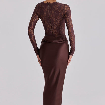 Lace Bodice Satin Ruched Mermaid Maxi Dress(MS415) - A-1 Thread Vault