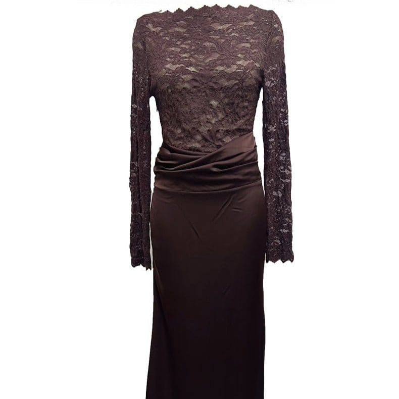Lace Bodice Satin Ruched Mermaid Maxi Dress(MS415) - A-1 Thread Vault