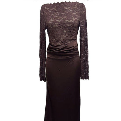 Lace Bodice Satin Ruched Mermaid Maxi Dress(MS415) - A-1 Thread Vault