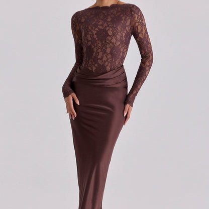 Lace Bodice Satin Ruched Mermaid Maxi Dress(MS415) - A-1 Thread Vault