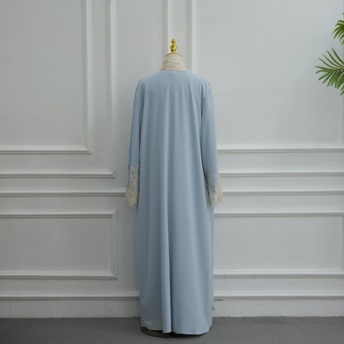 Lace-Panel Flared-Sleeve Open Abaya with Pockets(MOA332) - A-1 Thread Vault