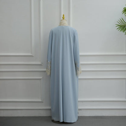 Lace-Panel Flared-Sleeve Open Abaya with Pockets(MOA332) - A-1 Thread Vault